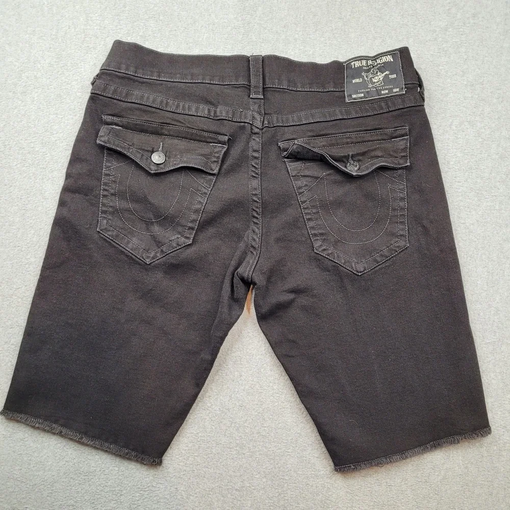 True Religion Ricky Relaxed Straight Mens 36 Black Cut Off Denim Jean Shorts